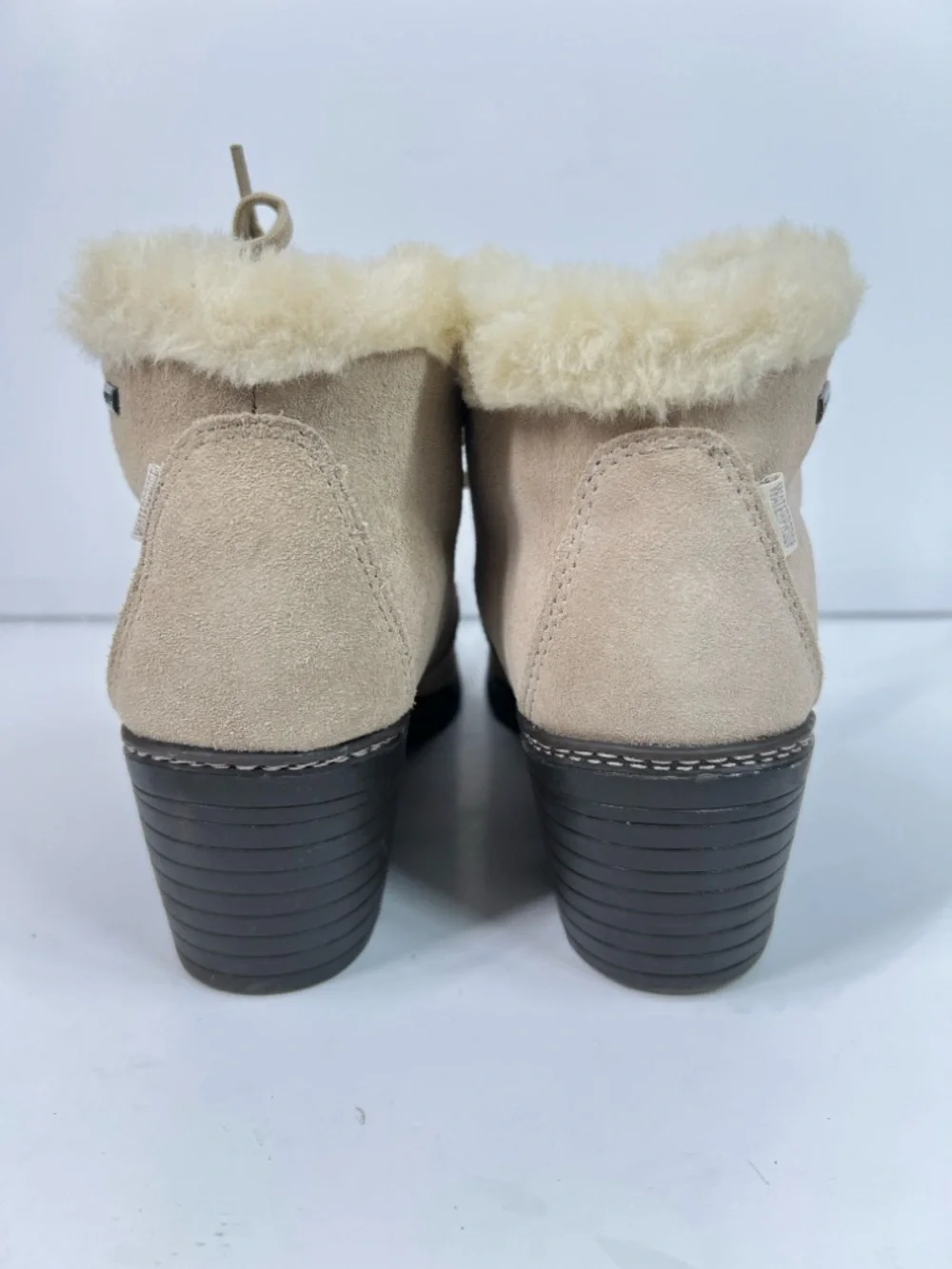 SPORTO Women’s Size 10M Suede Cream with Fur Lace up Heeled Winter Boots